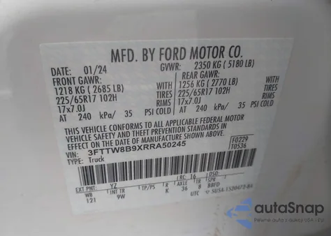 2024 Ford Maverick Xl z USA, uszkodzony, nr VIN 3FTTW8B9XRRA50245